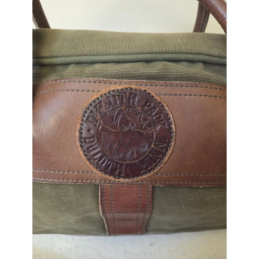 Duluth Pack Olive Canvas & Leather Weekender Duffel Bag — USA Made — Moose Logo